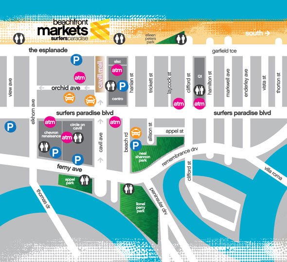 Surfers Paradise Beachfont Markets Map
